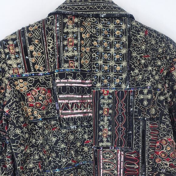Vintage Anage Black Embroidered Patchwork Blazer Women’s Size Medium - Picture 13 of 16